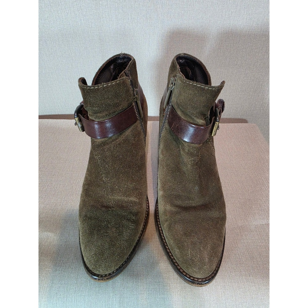 Aquatalia Womens Olive Green Suede Ankle Boots Buckle Strap Heel Size 6.5